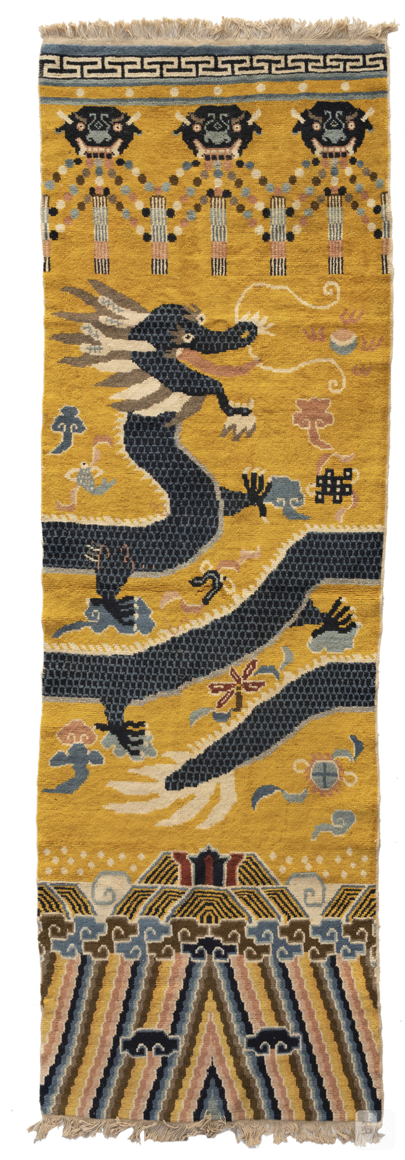 Column carpet, yellow ground, dragon and three demon heads
